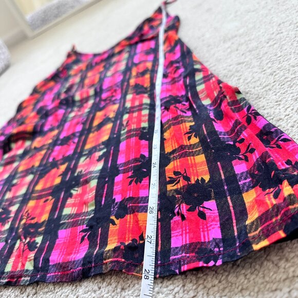 Free People Jerra Slip Dress – Pink Plaid & Floral Mini – Size XS - Picture 7 of 9